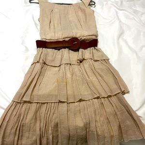 Juniors size 7 tan sleeveless dress with belt. Worn only once.